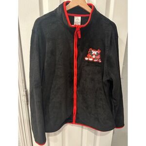 Disney Mickey Minnie Mouse Fleece Jacket Womens XL Black Full Zip Sherpa Plush